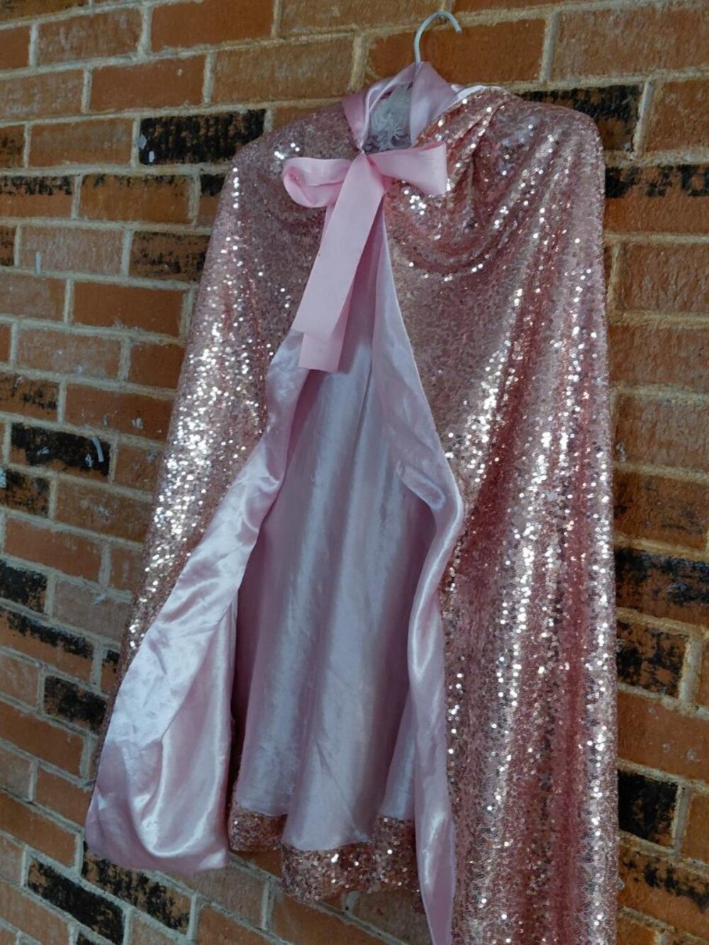 Pink Sequin Hooded Full Length Cape